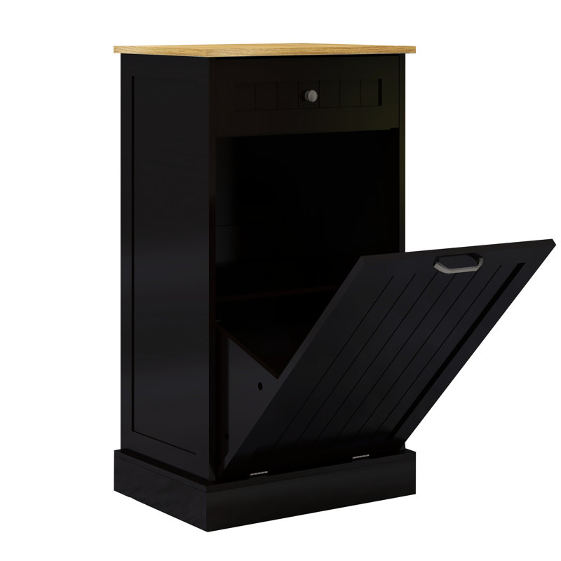Armoire poubelle noire avec tiroir coulissant et compartiment inclinable, peut être utilisée comme boîte de recyclage, bloque les odeurs et un compartiment pour îlot de cuisine, armoire de buanderie fonctionnelle, peut supporter 70 livres