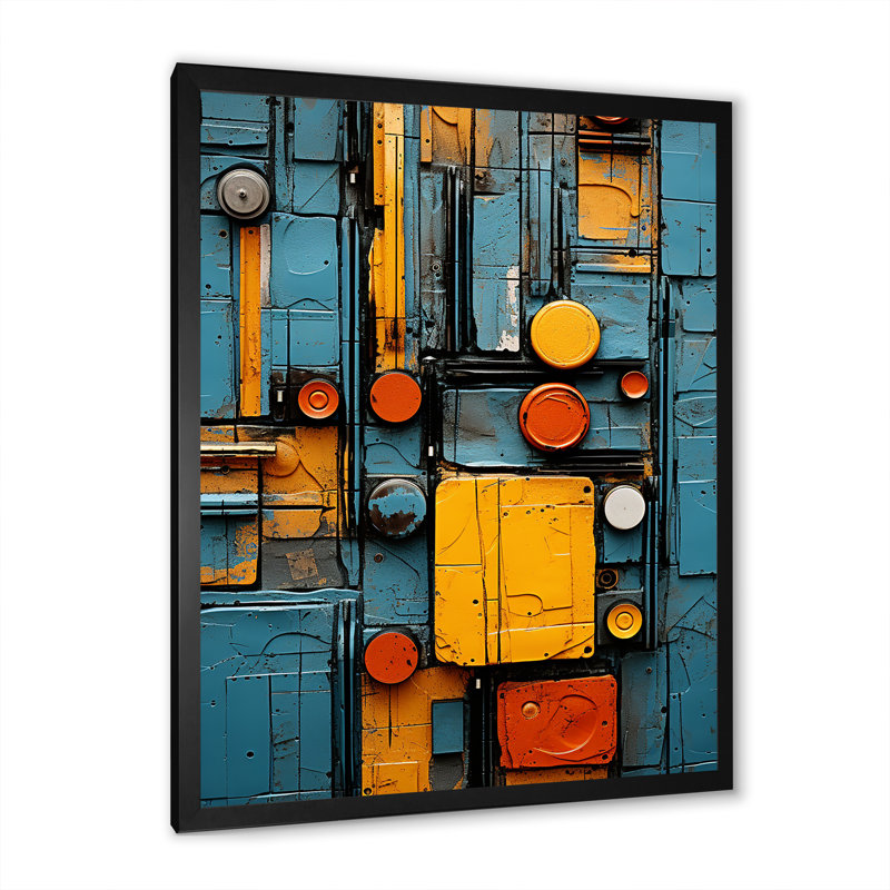 Blue Ndebele Tribal Patterns - African Tribal Canvas Wall Decor, Black Single Picture Framed, 20" H x 12" W x 1" D