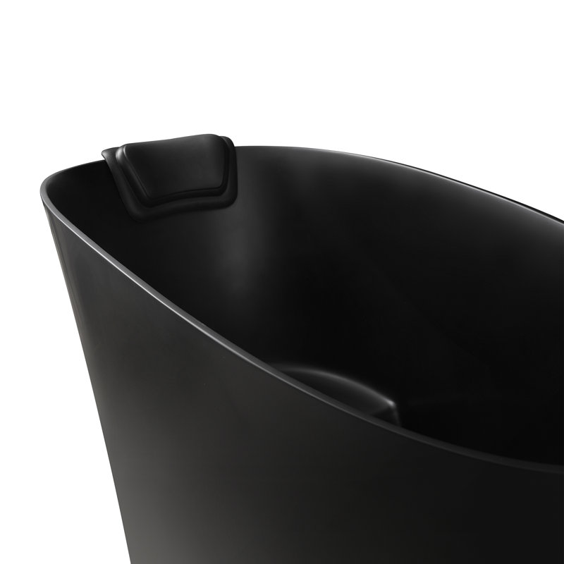 51" Solid Surface Oval Freestanding Bathtub with Overflow and Drain Assembly with Integral Seat and Headrest, Black