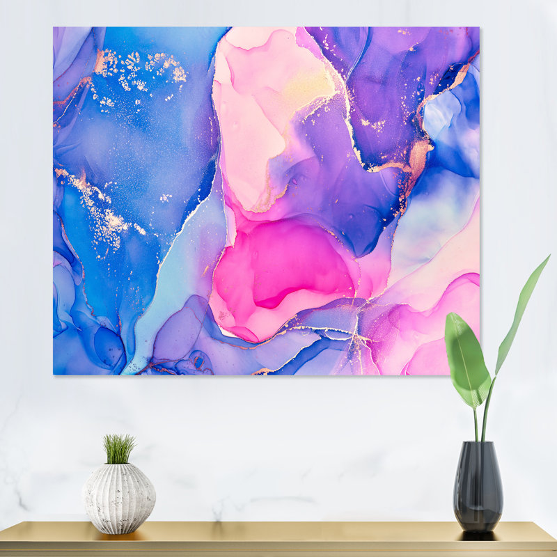 «Blue and Pink Abstract», reproduction d'art sur toile, H 12 po x l 20 po, Toile tendue