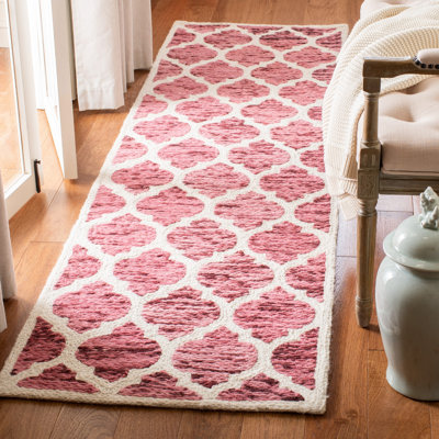 Tapis géométrique en laine tissé à plat à la main rouge / ivoire Bertok