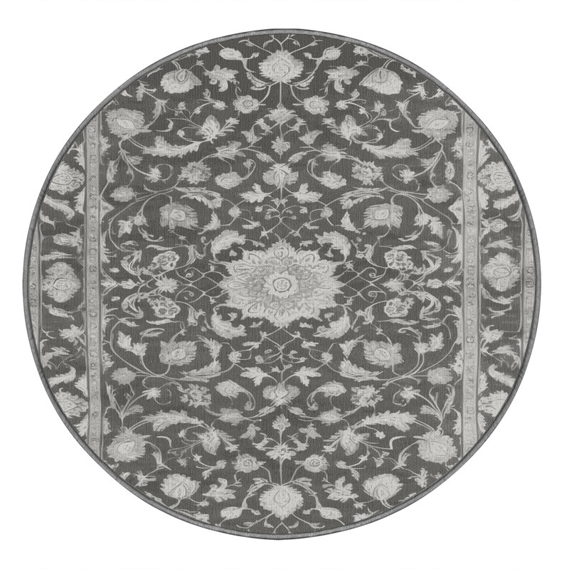 Tapis gris Tabriz lavable à la machine, Rond 5 pi