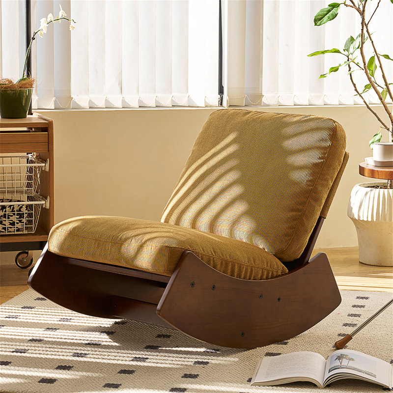Chaise berçante confortable, tissu d'ameublement de haute qualité, structure en bois massif, parfaite pour les espaces multiples et la détente