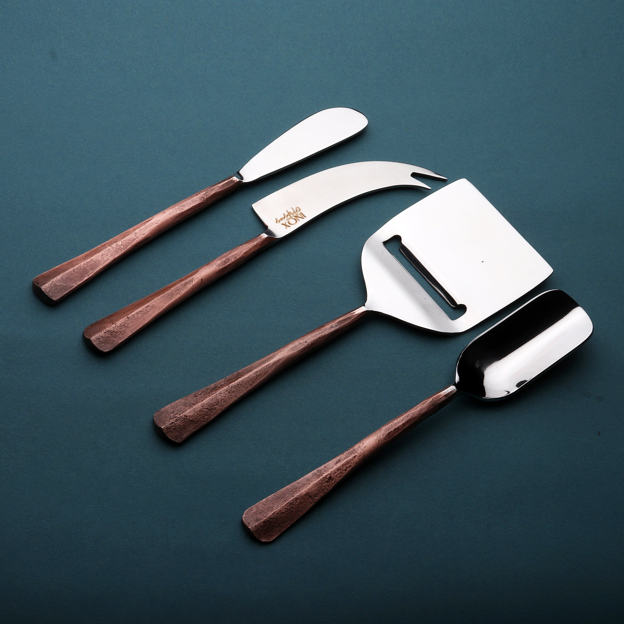 Cheese Knife Set (Hammered Square) - Handmade Hammered Stainless Steel