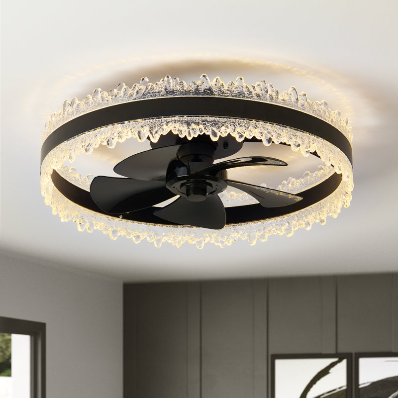Ventilateur de plafond encastré 5 lumières Gurrola, Noir