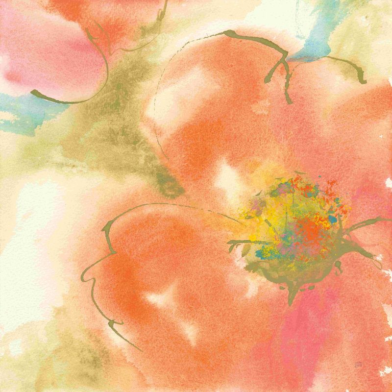 Corail coquelicot I, H 30 po x l 30 po, Non, Toile argentée avec cadre flottant