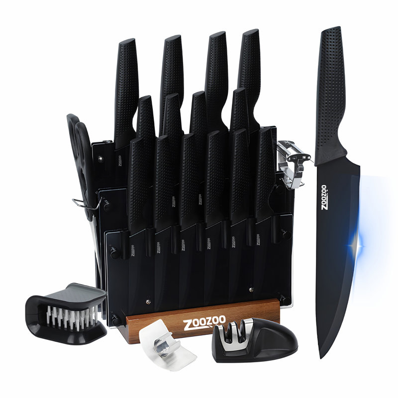 20-piece Kitchen Knife Set With Sharpener High Carbon Stainless Steel Knife Block Set With Ergonomic Handles