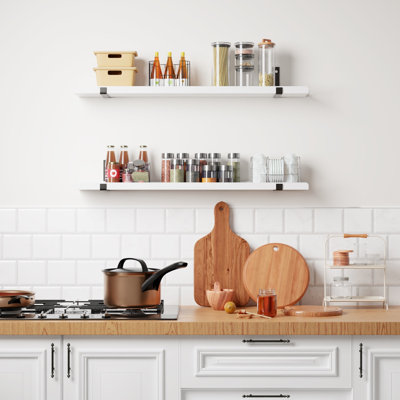 Natural Wood Floating Shelves With Lip, Set Of 2 Floating Wall Shelves With Metal Bracket, 36 Inch Picture Ledge Shelf Wall Mounted Shelves For Living Room, Bedroom & Kitchen,Lightly Color.