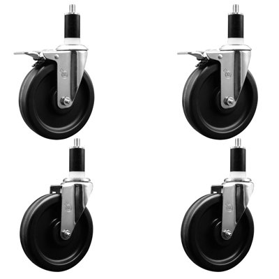 6 Inch Phenolic Swivel 1-3/8 Inch Expanding Stem Caster Set 2 Total Lock Brakes