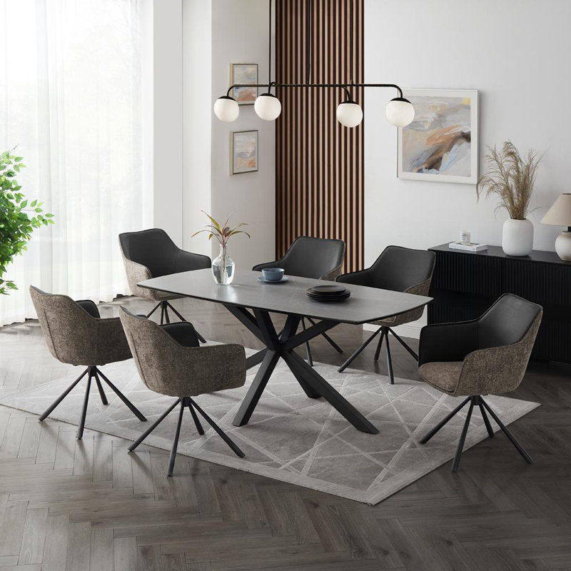 Deanie 6 - Person Dining Set, Beige/Gray, 75cm H x 180cm W x 90cm L