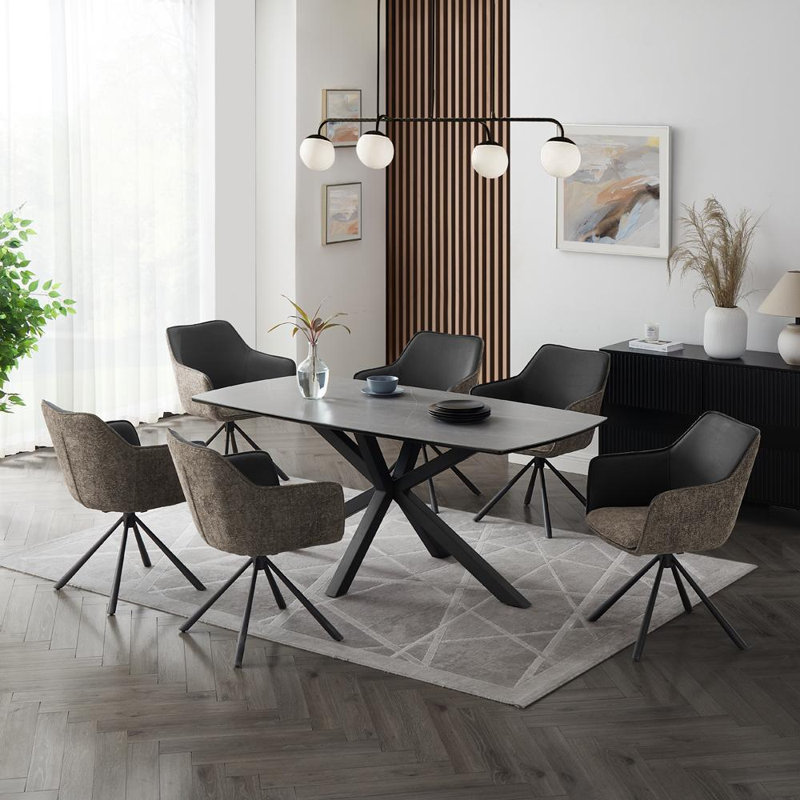Deanie 6 -Person Stone Dining Set, 75cm H x 180cm W x 90cm L, Beige/Gray
