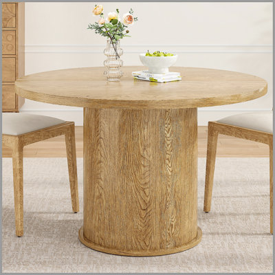 43" Round Dining Table For 4 People, Small Kitchen Dining Table With Wood Top And Sturdy Metal Pedestal Base, Modern Round Dinner Table For Dining Roo