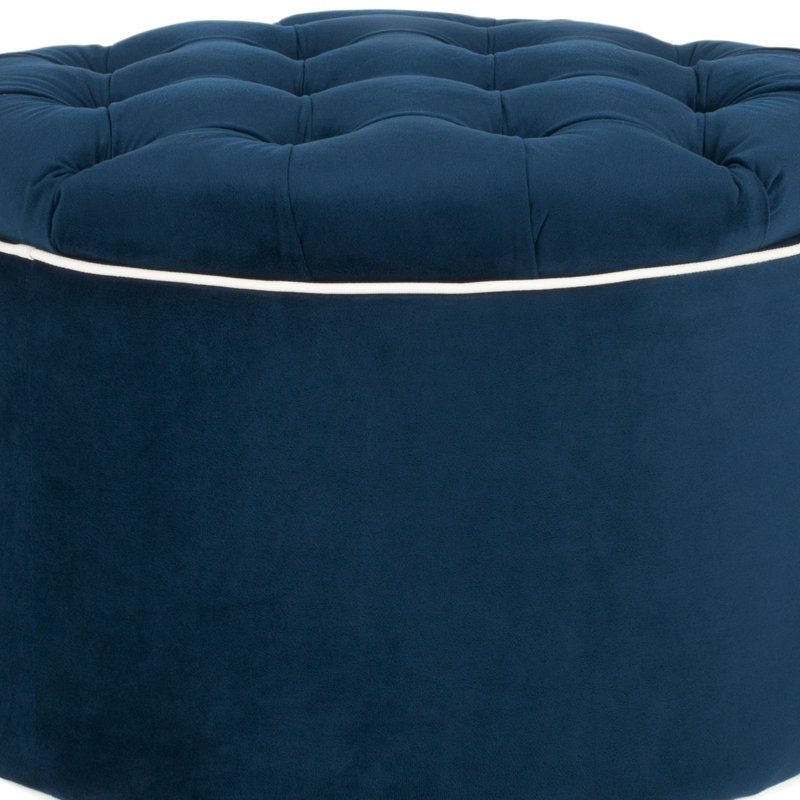 Alethea Velvet Tufted Round Solid Colour Ottoman with Storage, Navy