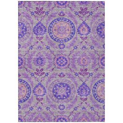 Tapis extérieur lavable floral lilas et gris 3 'x 5' lavande