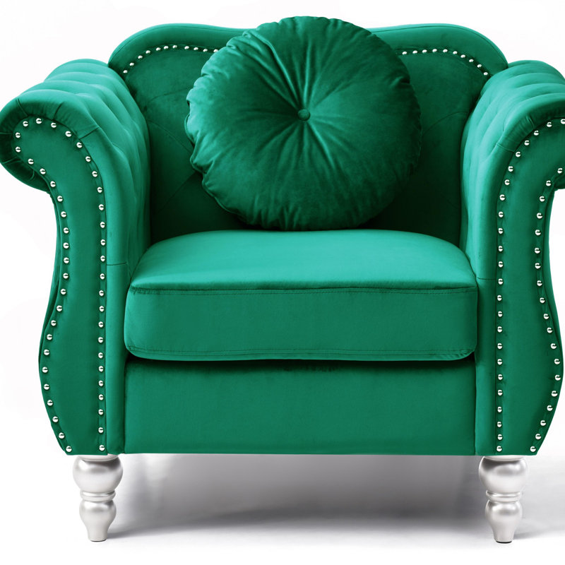 Elegant Green Velvet Accent Chair with Wood Legs