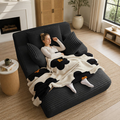Oversized Chaise Lounge Chair Indoor, Corduroy Upholstered Modern Sofa Couch, No Assembly Required, Comfy Sleeper for Living Room and Office