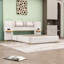 Lit plateforme tapissier Abeal avec prises intégrées, ports USB, coussins de tête de lit et tablettes de chevet-221658332-221658305
