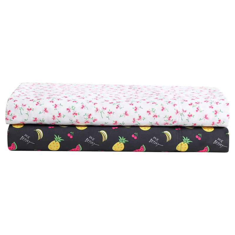 Betsey Johnson Printed Novelty Sheet Sets, King Sheet Set with 2 King Pillowcases, Pink Floral