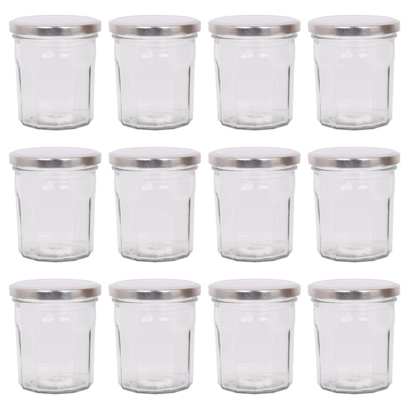 Glass Jar - Set of 12, Silver, 250ml