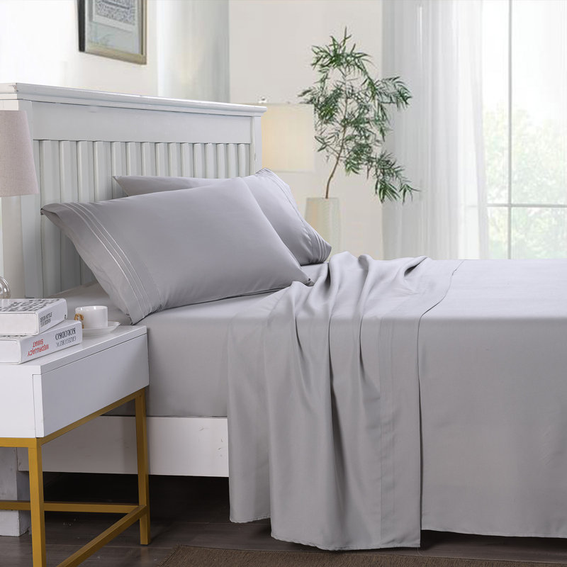 WF-BSS4-E Microfiber Sheet Set, Twin Sheet Set + Fitted Sheet + 1 Pillowcase, Gray