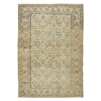 Hand Knotted Vintage Turkish Oushak Wool Area Rug with Floral Design