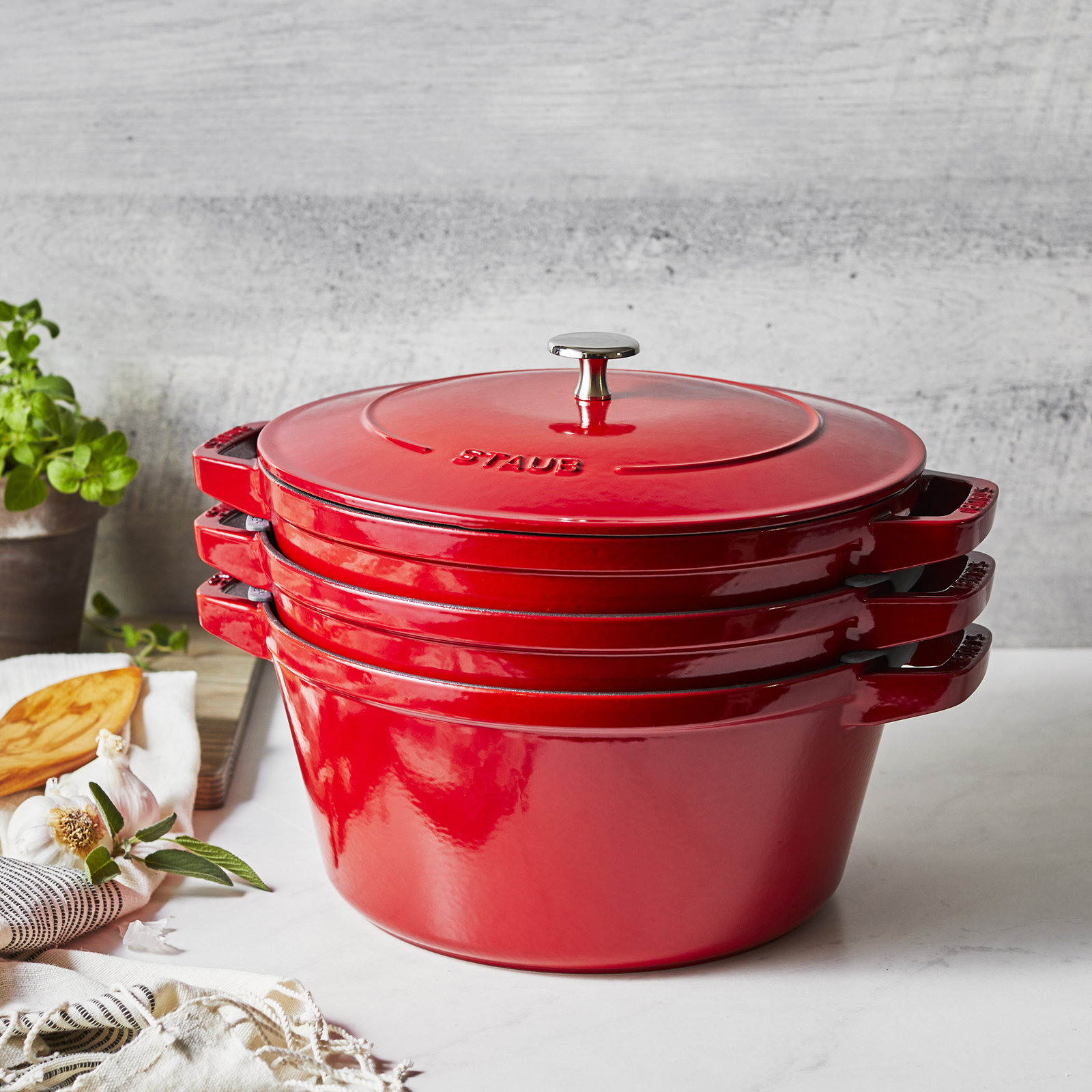 Staub La Cocotte 4-Piece Stackable Set, Cherry