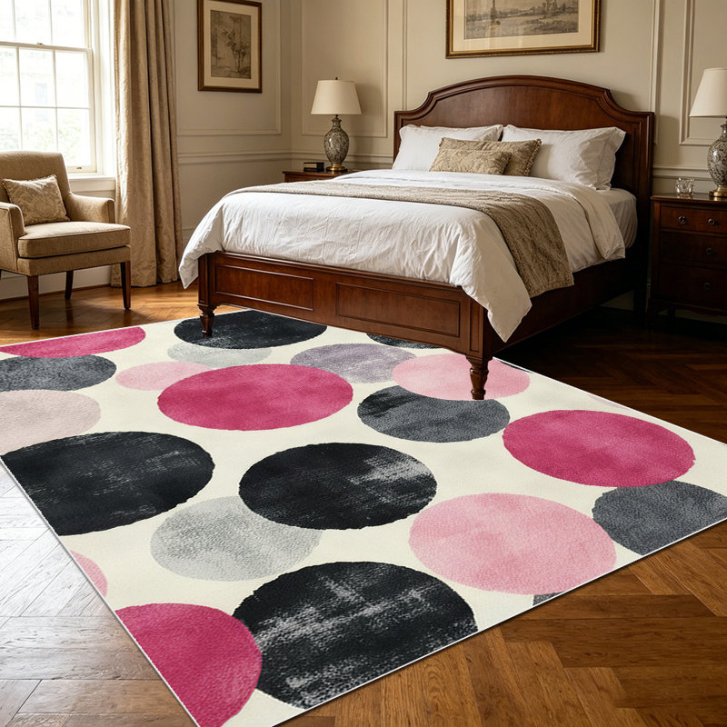 1PC Watercolor Pink Black Grey Polka Dot area rugs for Living Room, Soft, All seasons, Easy-maintain, Washable Indoor mat, Farmhouse suitable for dining table, bedroom, kitchen, entryway, home office, patio Home Decor, Outdoor Decor.