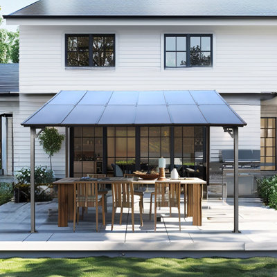 Outdoor Pergola Gazebo,Wall-Mounted Lean To Metal Awning Gazebo With Roof,Large Heavy Duty For Patio,Decks,Backyard