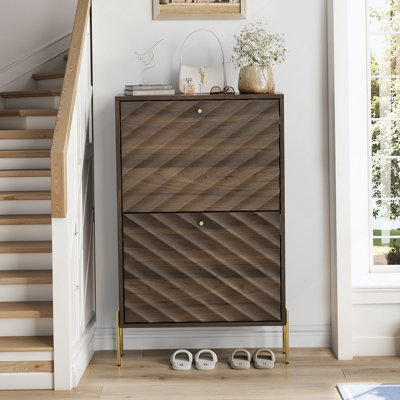 Mid-Century Modern Freestanding Shoe Cabinet With Metal Legs, Ideal For Entry, Hallway And Entryway, Offering Ample Storage And Stylish Design