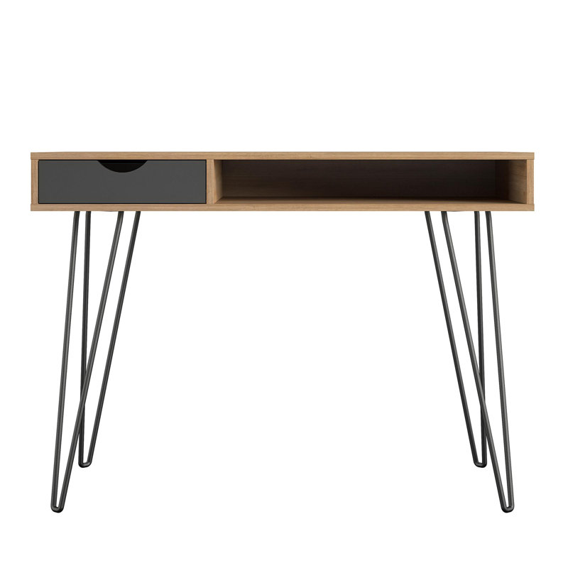 Veney Metal Base Writing Desk, Natural/Black
