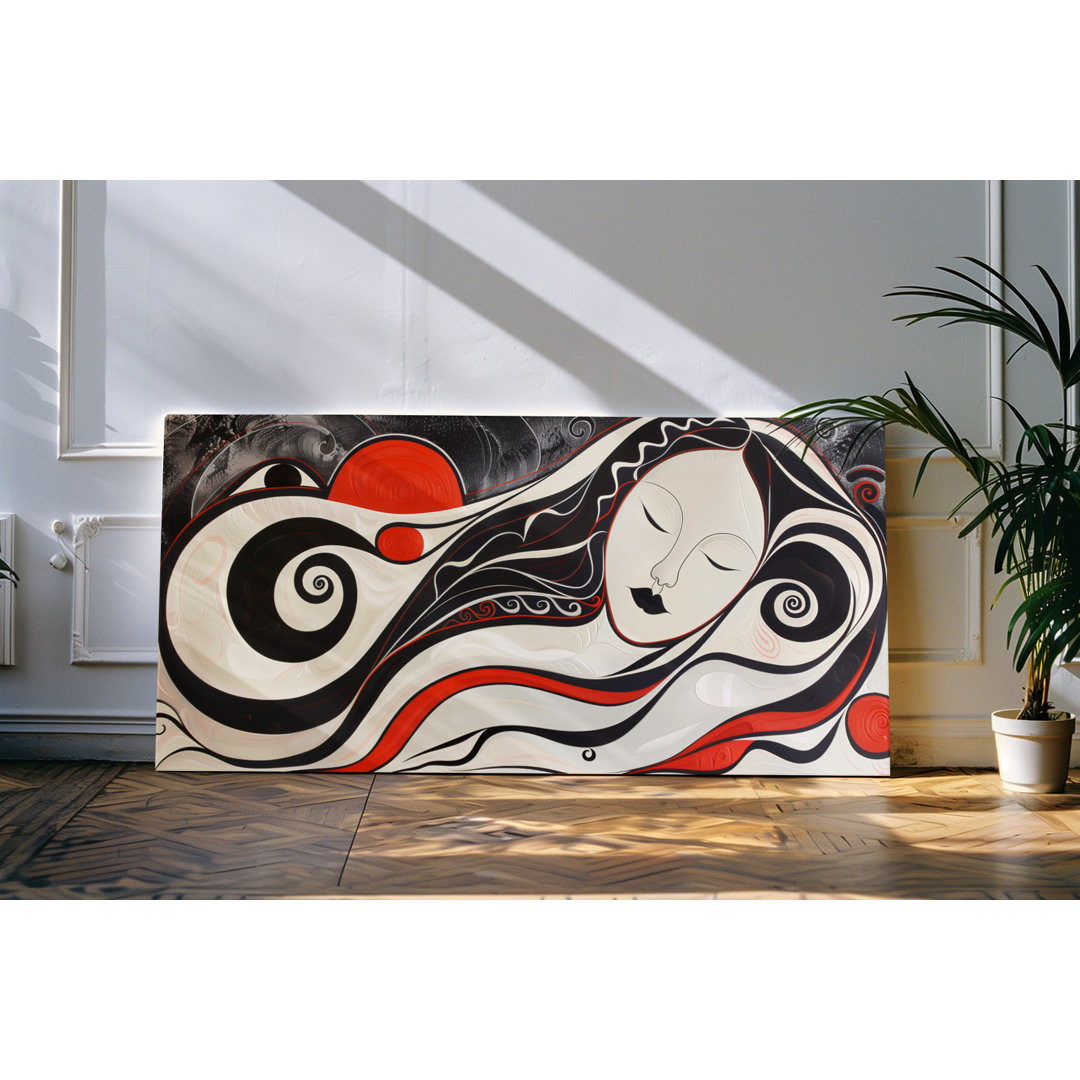 Wandbild 120x60cm Kunstwerk einer jungen Frau schlafend Weiß Schwarz Rot