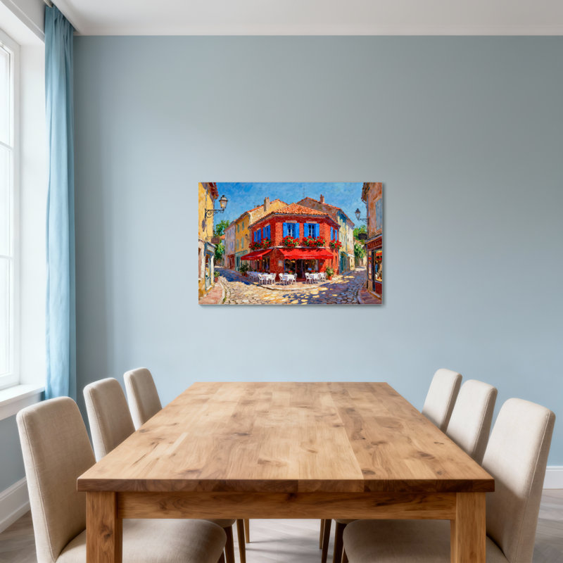 Scène de village français, H 24 po x l 36 po