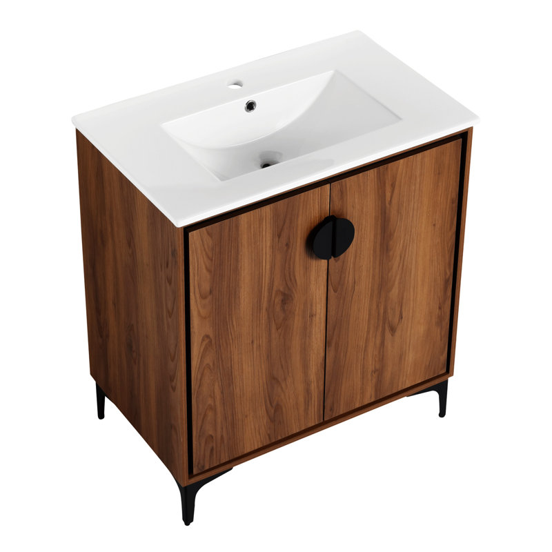 Meuble-lavabo de salle de bain 30 po en céramique, porte, armoire de rangement