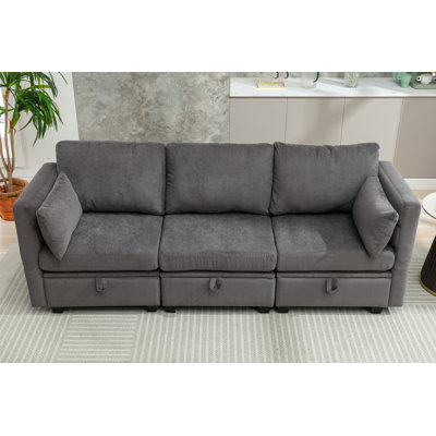 Calkins 3-seats Modular Sofa With Storage, Adjustable Arms