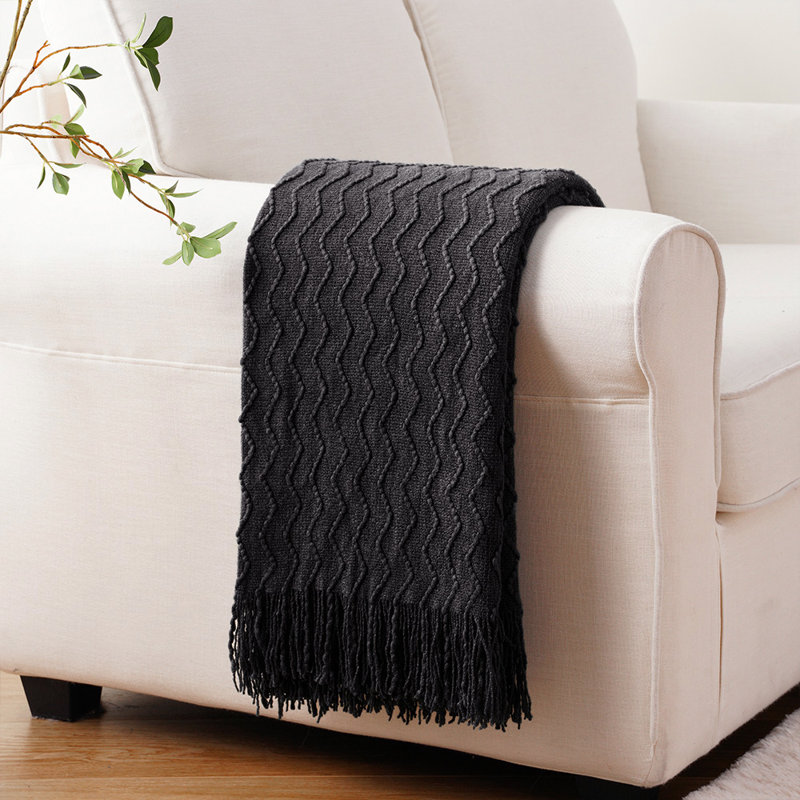 Jeté pour canapé, couvertures douces texturées, couverture tricotée décorative pour la maison, 50 po x 60 po, Noir