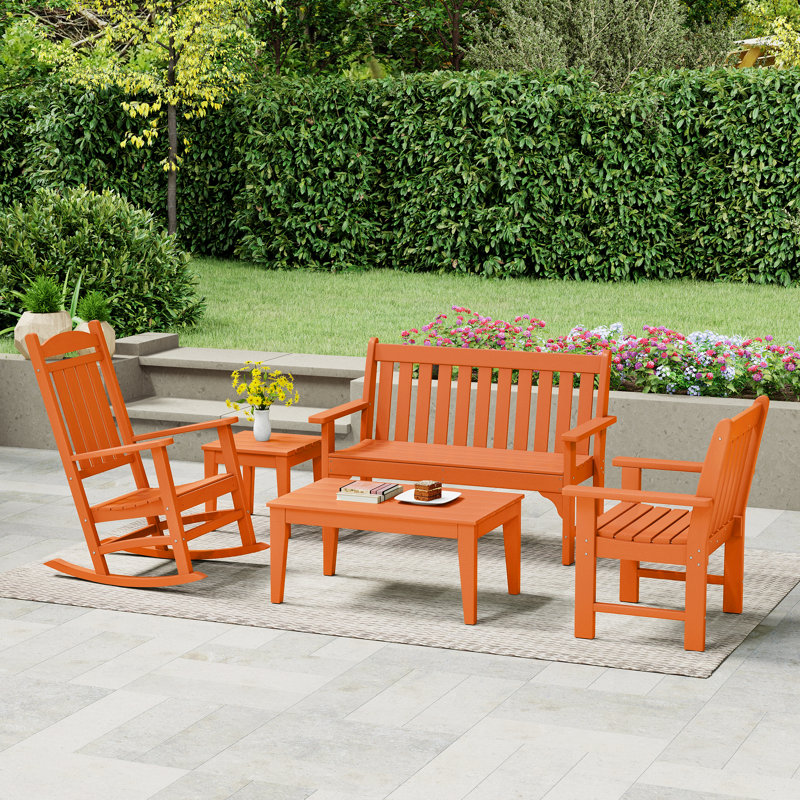 Poly 5-Piece Bench & Rocking Chair Set, Orange