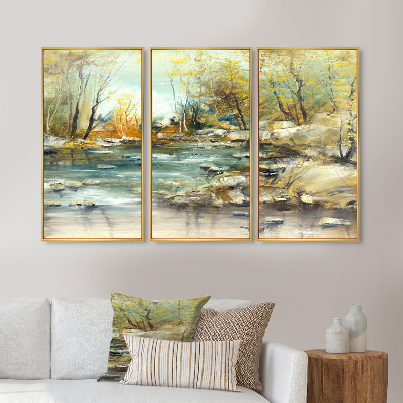 Rocky Creek - ensemble de 3 toiles encadrées, H 28 po x l 36 po x P 1 po, Or