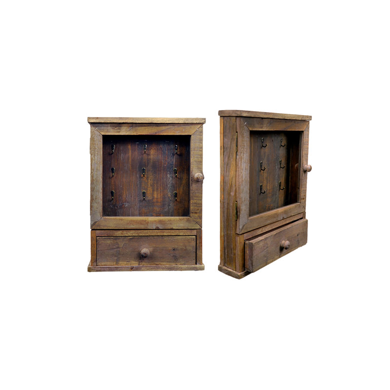 Solid Wood Wall Organizer with Key Hooks