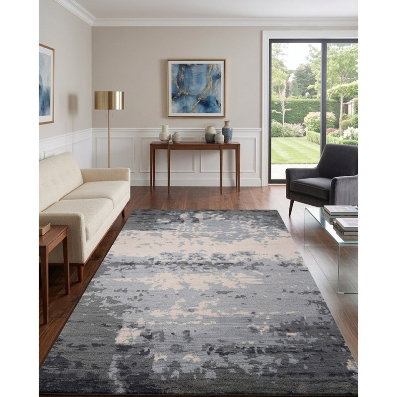 Tapis d'intérieur multicolore en laine fait à la main à motif abstrait noué à la main, Rectangle de 5 pi x 8 pi