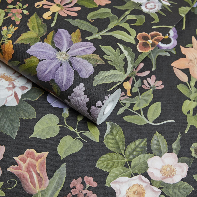 Floralia Floral Wall Mural, Noir