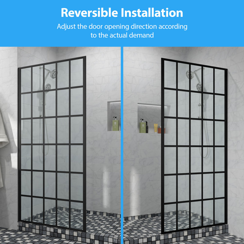34'' Matte Black Frameless Fixed Shower Door with Clear Glass