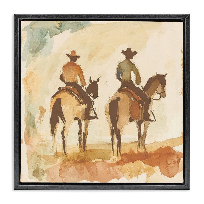 Cadre flottant Western Western Watercolor Cowboys, par Petal Prints Design, Cadre flottant noir de jais, H 18 po x l 18 po