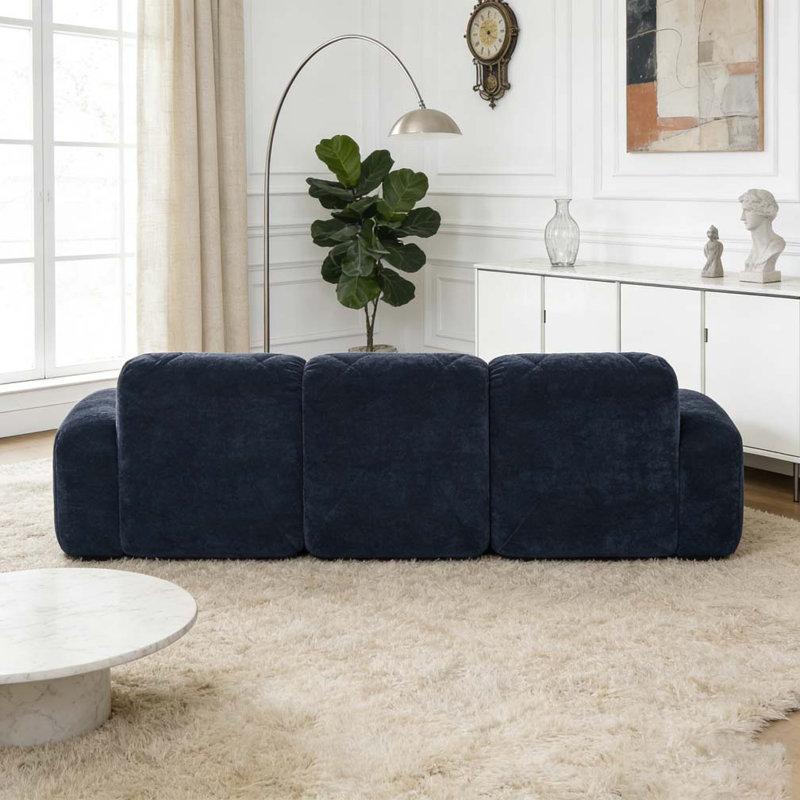 L-shaped Soft Velvet Fabric,Movable Ottoman, Blue, 29.9" H x 110.6" W x 37.4" D