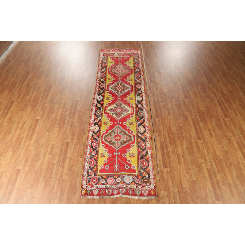 Tapis turc Oushak pré-1900 à teinture végétale antique 4 x 13