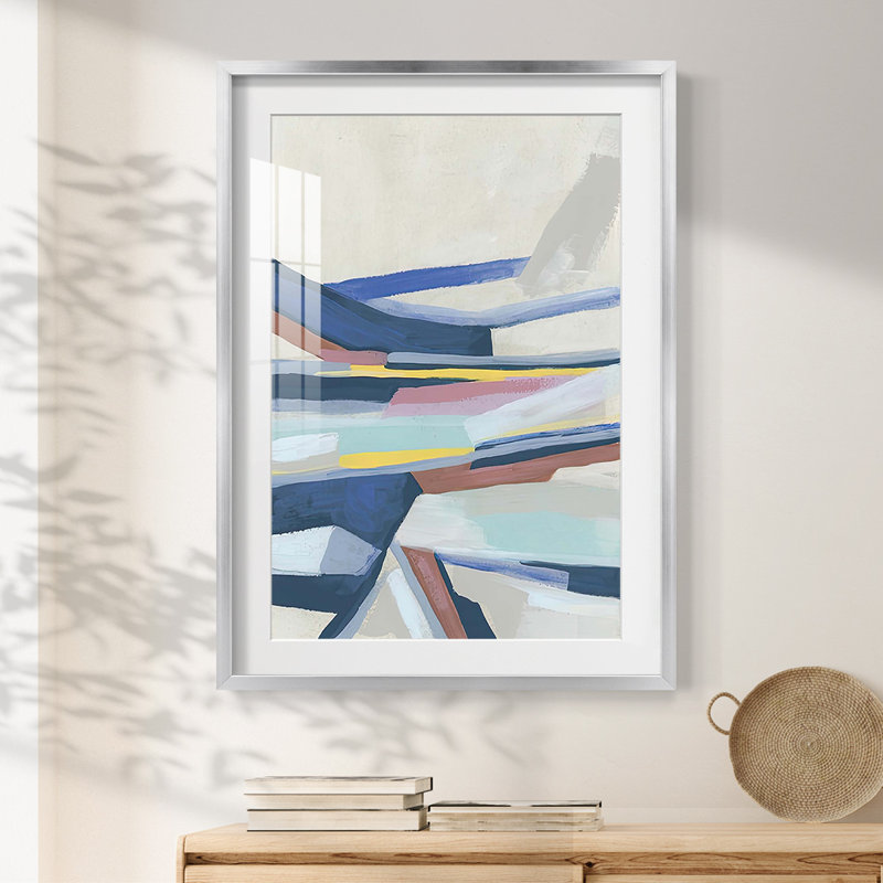 Mouvement tectonique bleu II - impression encadrée, H 28,5 po x l 20,5 po, Argent argent