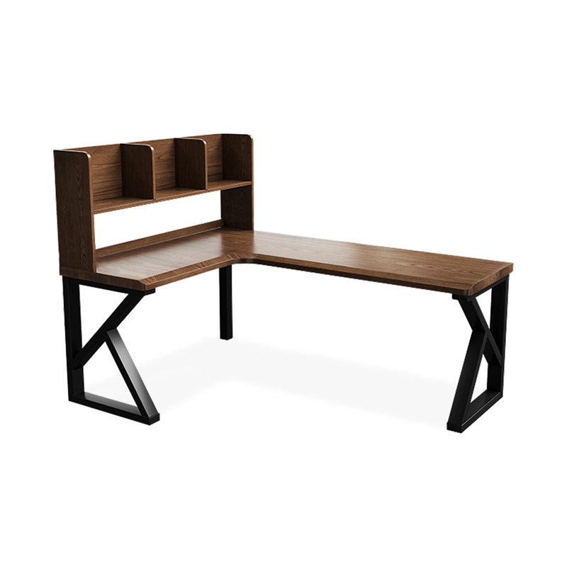 Bureau en fer massif en forme de L brun noyer + noir, H 53,15 po x l 70,87 po x P 47,24 po, Retour à gauche