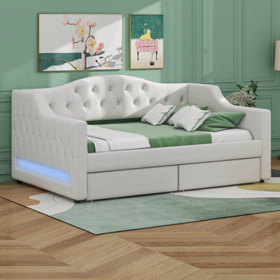 Upholstered Twin XL Size Daybed with LED Belt and 2 Drawers by Cosmic