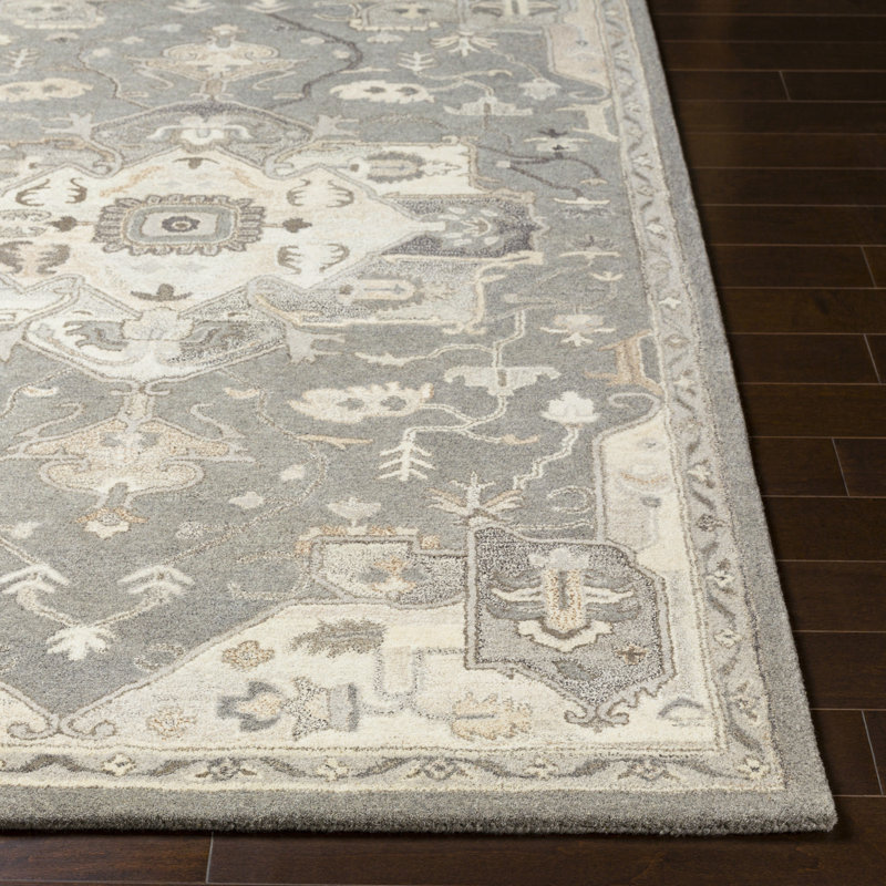 Tapis oriental gris anthracite / taupe en laine touffeté à la main Burkouer, Rond 6 pi
