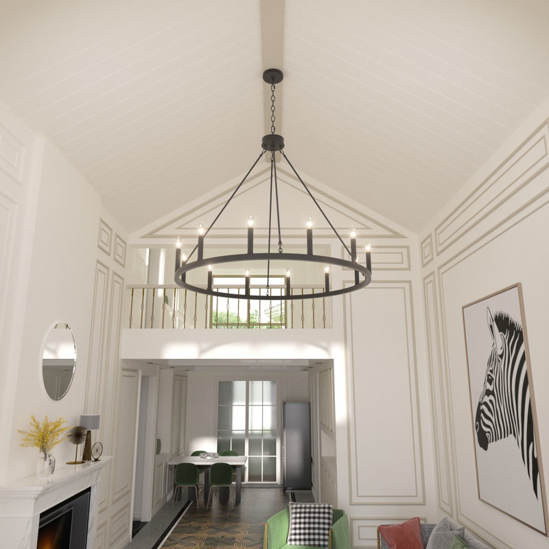 Beck 12-Light Dimmable Wagon Wheel Chandelier, Aged Zinc