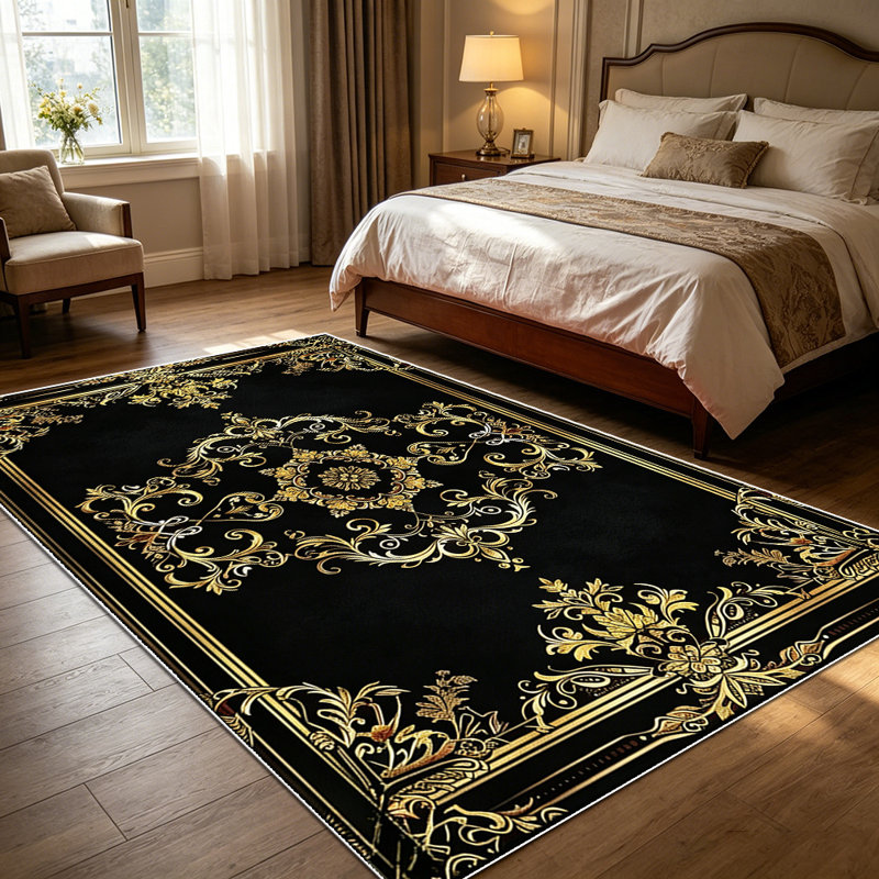1PC Vintage Gold Baroque Damask area rugs for Living Room, Soft and Comfortable, Suitable for all seasons, easy-to-maintain, machine washable Indoor floor mat, Under Table Farmhouse suitable for dining room, bedroom, entryway, kitchen, home office,